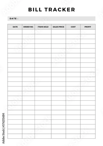 Fototapeta Minimalist planner pages templates. Printable Life & Business Planner Set. Life and business planner.  bill tracker Printable Page 