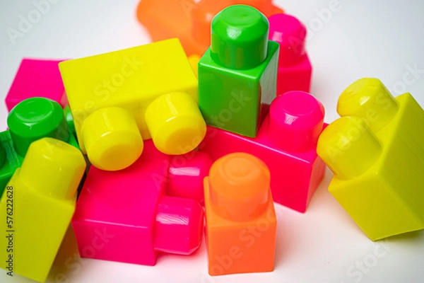 Obraz blocks sets, toys for children, are made from plastic in a variety of colors to practice developmental skills.