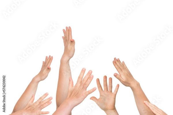 Fototapeta Winner is holding trophy in hands - many hands raised up