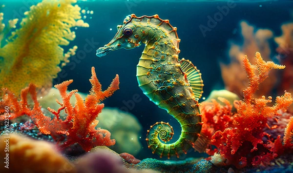 Fototapeta A seahorse floating peacefully in the gentle currents