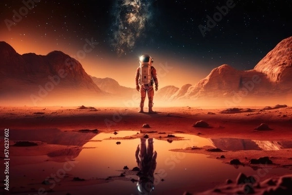 Fototapeta Astronaut and astronauts  exploring planets in outer space, made with generated ai