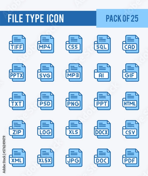 Fototapeta 25 File Type. Two Color icons Pack. vector illustration.