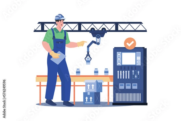 Fototapeta Engineer Checking Packaging Automation Process Illustration concept on white background