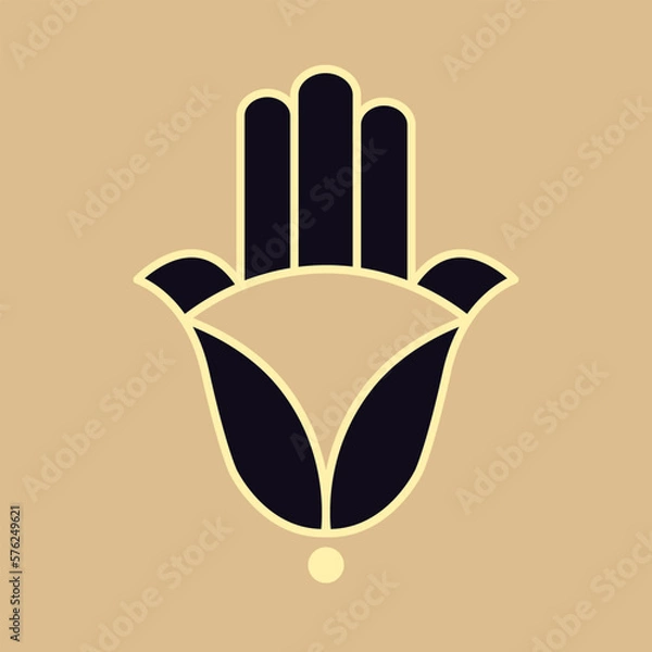 Fototapeta Illustration of a hamsa hand symbol. Hand of Fatima religious. Decorative pattern.