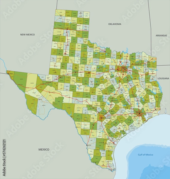 Fototapeta Highly detailed editable political map with separated layers. Texas.