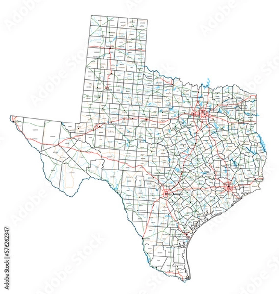 Fototapeta Texas road and highway map. Vector illustration.