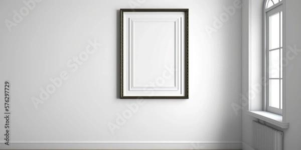 Fototapeta Poster mockup on clean room and white wall beside the window, Generative AI