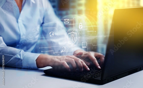 Fototapeta Cyber, personal data and information security. Internet and networking security system concept.