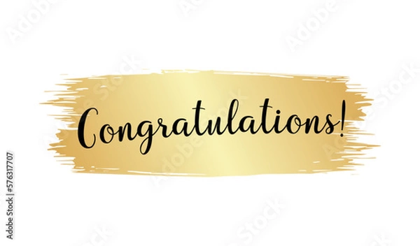 Fototapeta Abstract gold color brush stroke with text congratulations.Hand drawn as design element in greeting card for birthday,anniversary,wedding and other design.Vector illustration.