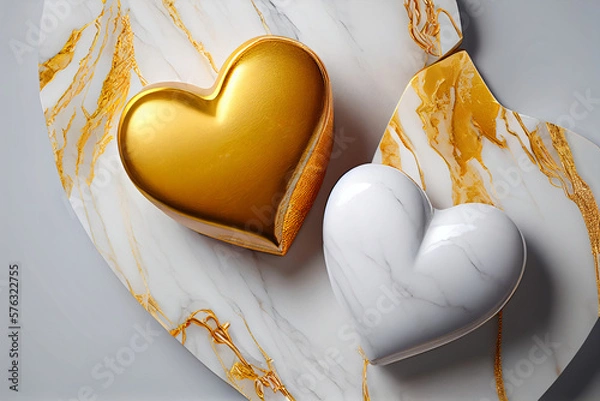 Obraz A heart shaped cookie with pink and gold hearts. Generative ai