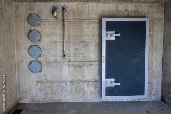 Fototapeta Entrance Door to a Bunker in a Sunny Day in Arzo, Ticino, Switzerland.