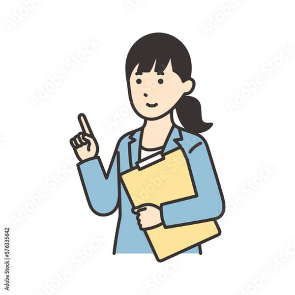 Fototapeta 資料を持って指をさすスーツを着た女性のイラスト素材