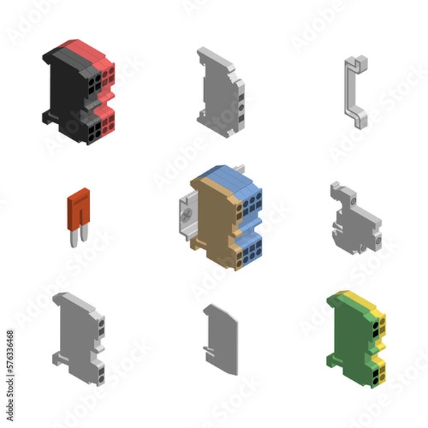 Fototapeta Terminal blocks for connecting wires with accessories, vector illustration.