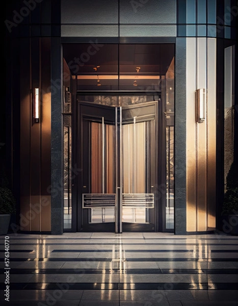 Fototapeta Entrance door luxury of business office building, Hotel lobby, apartment, Generative AI