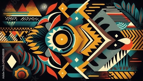 Fototapeta Tribal abstract geometric shapes pattern. AI generative.