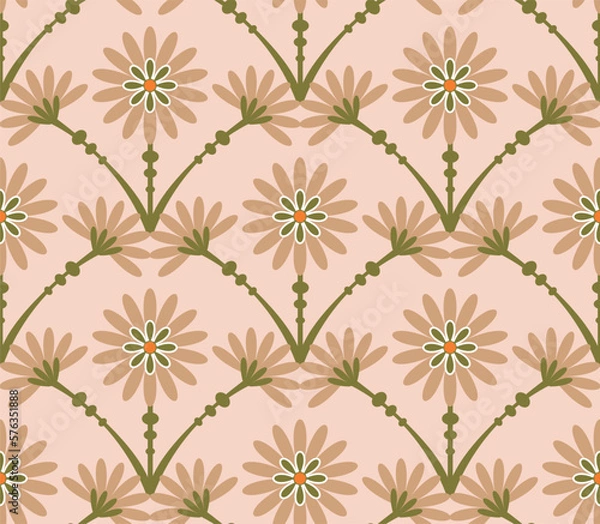 Obraz Abstract Tile Style Art Deco Flowers Seamless Pattern Vector Design Trendy Fashion Colors Perfect for Allover Fabric Print or Wrapping Paper