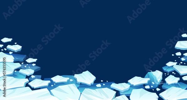 Obraz Atlantic, antarctic floes, glaciers and icebergs floating on surface. Isolated masses of cracked ice. Global warming, climate change. Frozen blue water. View from above.