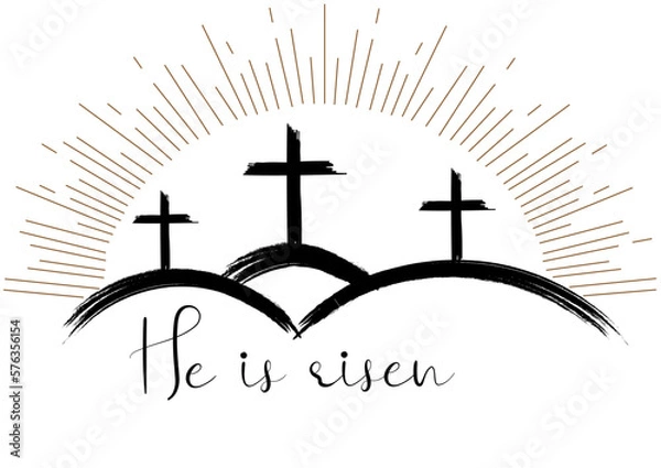 Fototapeta Easter Lettering - He is Risen. Vector Illustration.