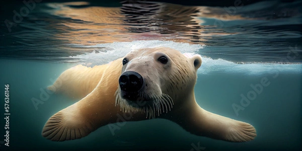 Fototapeta polar bear swims,Generative AI
