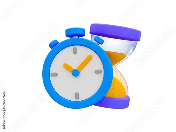 Fototapeta 3d minimal time management concept. urgent work. fast service. stopwatch with an hourglass. 3d illustration.