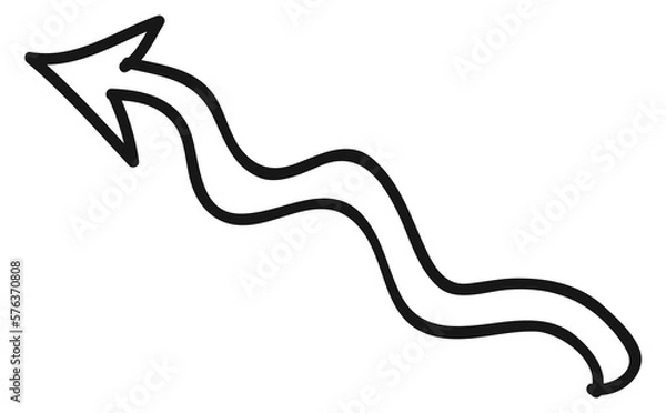 Fototapeta Wavy arrow. Doodle black symbol. Curved lines