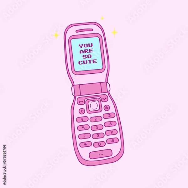 Obraz y2k old mobile, cell phone, trendy vector illustration, nostalgia for 90s 2000s