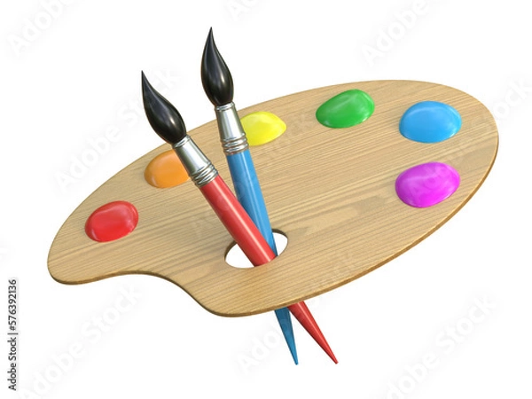 Obraz Wooden art palette with paints and es 3d rendering
