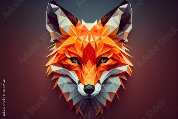 Obraz Low polygon red fox face logo for design company, colorful, geometric, abstract. Generative AI.