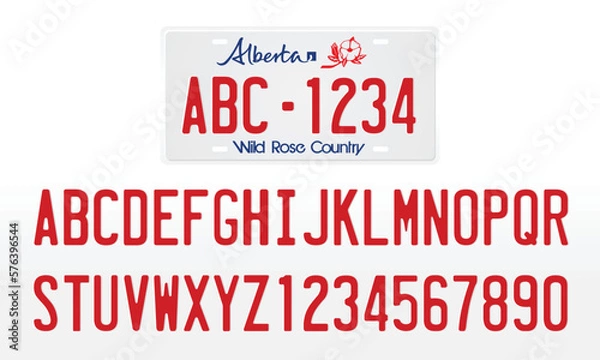 Fototapeta Alberta License Plate, Canadian License Plate Mockup Template with Letters and Numbers