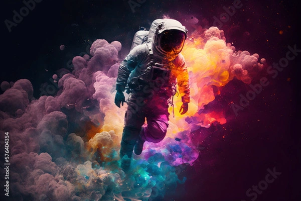 Fototapeta an astronaut explodes through a colorful nebula, Generative AI