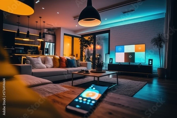Obraz Expensive smart home with advanced technology in a modern environment with bright lighting. Generative AI