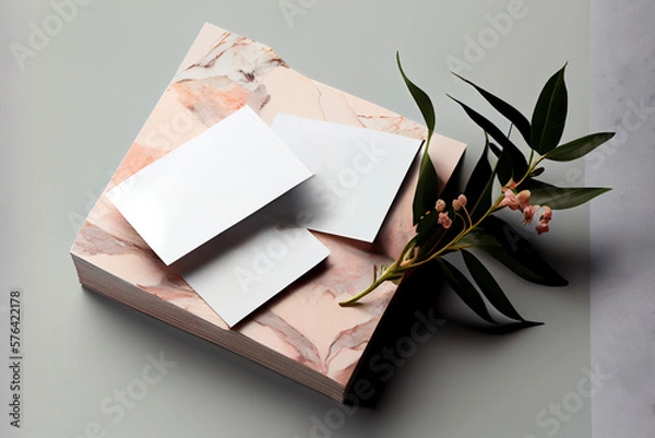 Fototapeta Blank Business Cards isolated on gray and marble background, AI Generated