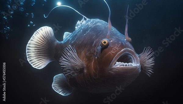 Obraz Mysterious Anglerfish in the Deep Blue Sea, generative ai