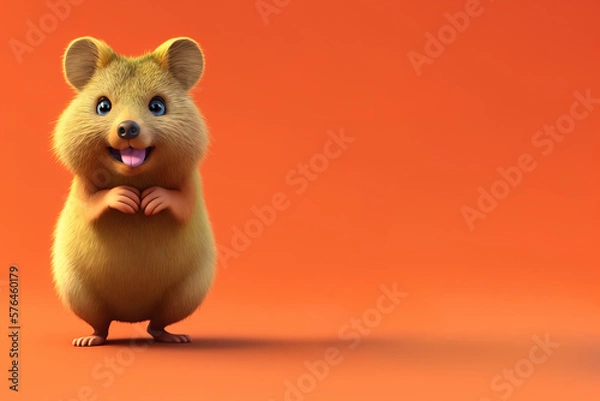 Fototapeta Quokka portrait on an orange background, Generative AI illustration