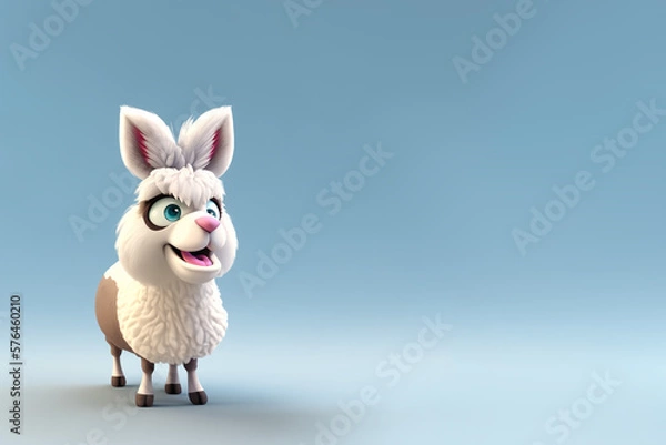 Fototapeta Llama portrait on a plain blue background, Generative AI illustration