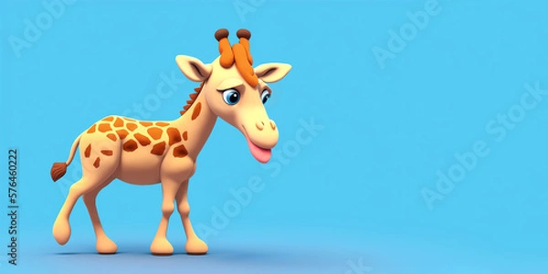 Fototapeta Giraffe portrait on a blue background, Generative AI illustration