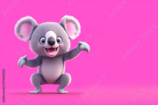 Fototapeta Koala portrait smiling and pointing, Generative AI illustration