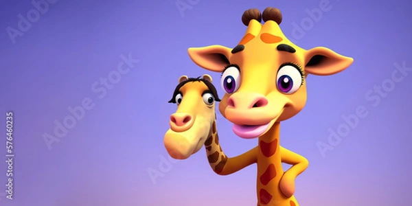 Fototapeta Giraffe portrait with hand puppet giraffe, Generative AI illustration