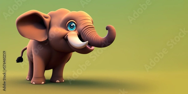 Fototapeta Elephant portrait on a green background, Generative AI illustration