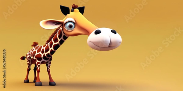 Fototapeta Giraffe portrait on a yellow background, Generative AI illustration