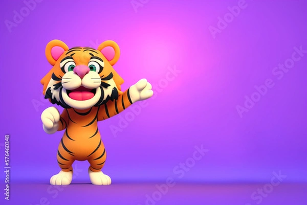 Fototapeta Tiger portrait pointing on a purple background, Generative AI illustration