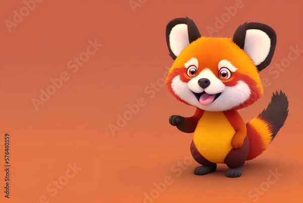 Fototapeta Red Panda portrait pointing on an orange background, Generative AI illustration