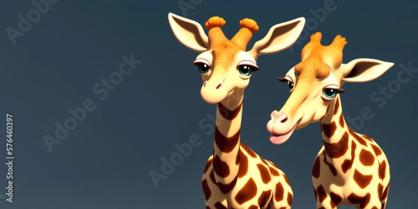 Fototapeta Two Giraffe portrait on a dark background, Generative AI illustration