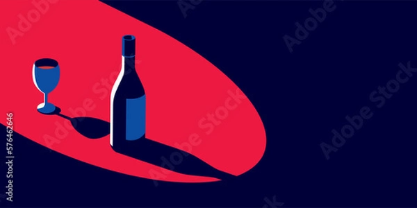 Obraz Illustration of a bottle of wine and a glass of wine in retro style.