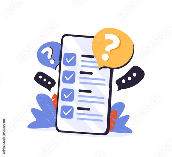 Obraz Online task management todo check list with mobile phone, form vote in phone, survey, feedback, questionnaire, mark