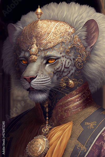Fototapeta Fantasy Lion, Portrait, Inside of a Castle, Decorative- Generative AI