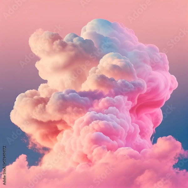 Fototapeta Background of fluffy baby pink and blue pastel cotton candy clouds in the sky. Generative AI  