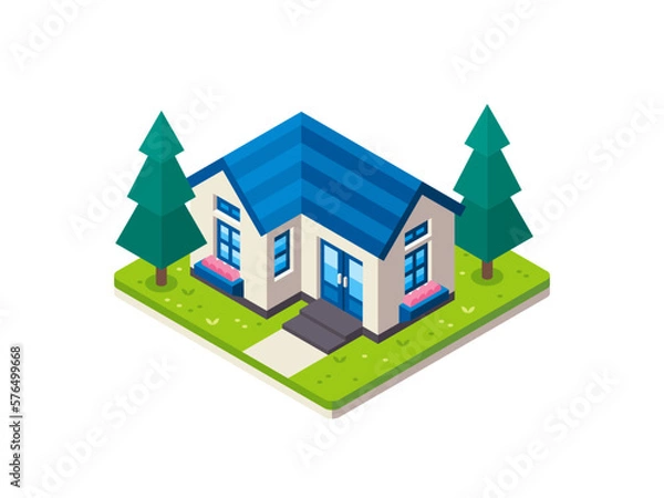 Obraz Illustration of Small House in Isometric View