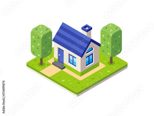 Obraz Illustration of Small House in Isometric View