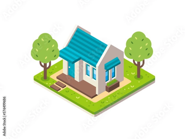 Obraz Illustration of Small House in Isometric View